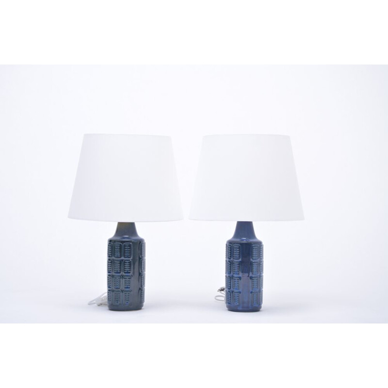 Paire de 2 lampes de table en grès vintage bleu par Einar Johansen pour Sôholm, 1960