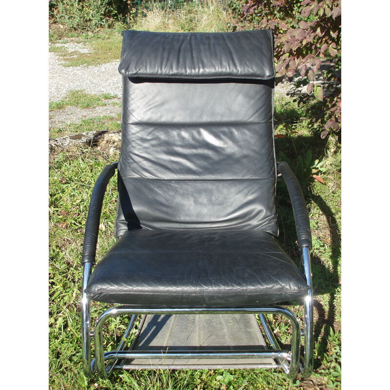 Vintage rocking-chair in black leather, 1980s