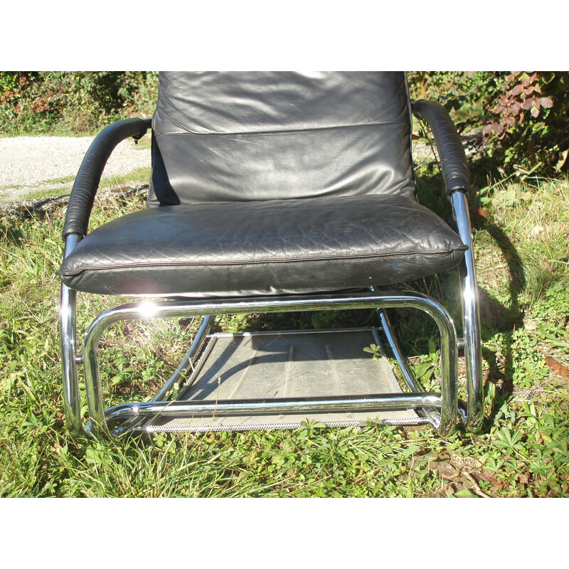 Vintage rocking-chair in black leather, 1980s