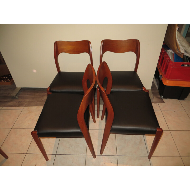 Ensemble de 4 chaises danoises vintage noires, 1960