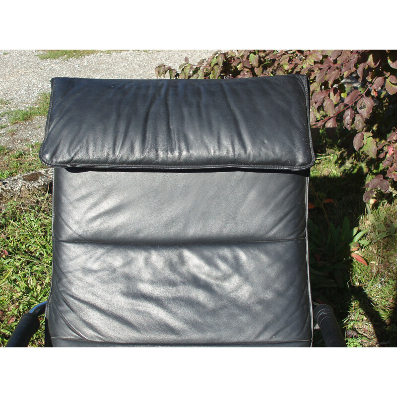 Vintage rocking-chair in black leather, 1980s