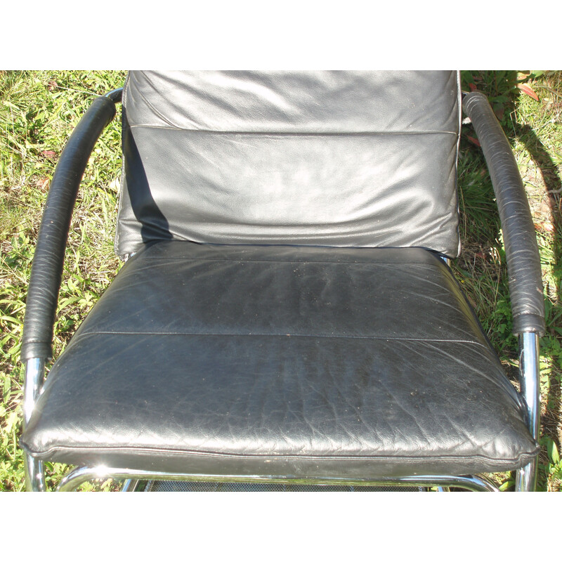 Vintage rocking-chair in black leather, 1980s