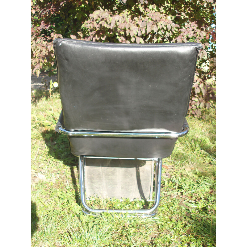 Rocking-chair vintage en cuir noir, 1980