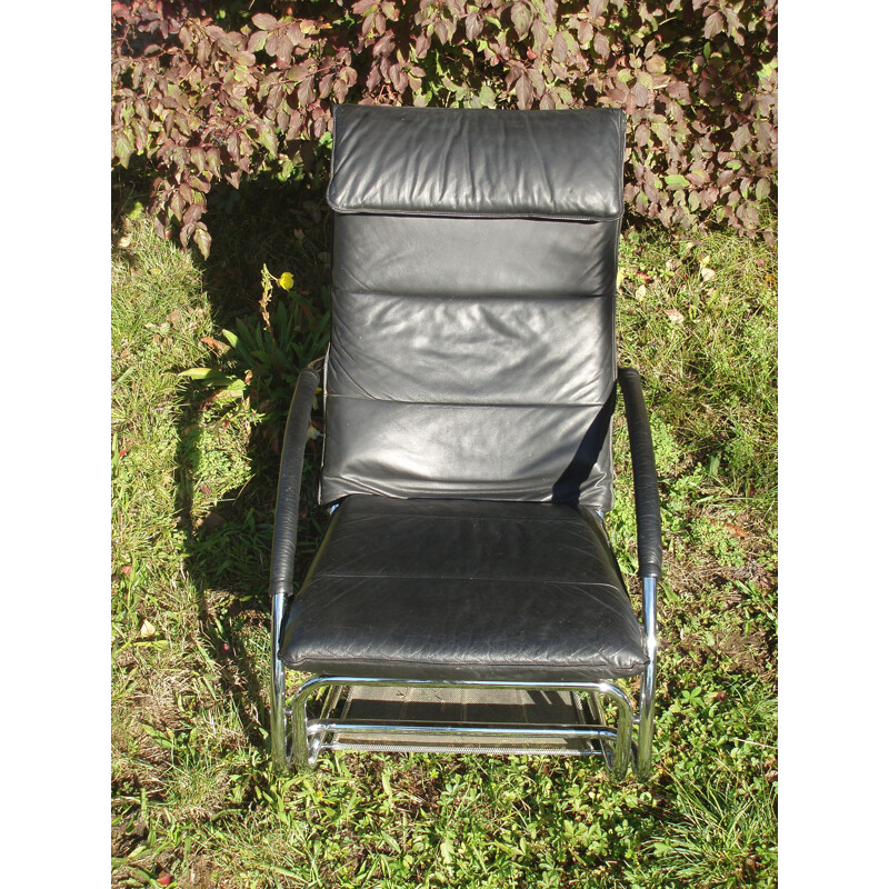 Vintage rocking-chair in black leather, 1980s