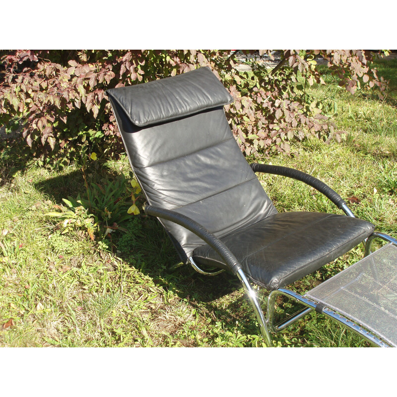 Vintage rocking-chair in black leather, 1980s