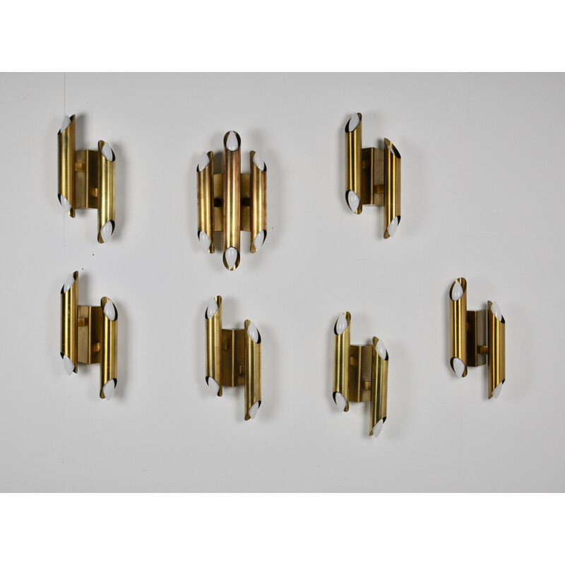 Brass gilded vintage wall lamps, 1960s