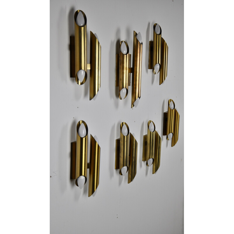 Brass gilded vintage wall lamps, 1960s