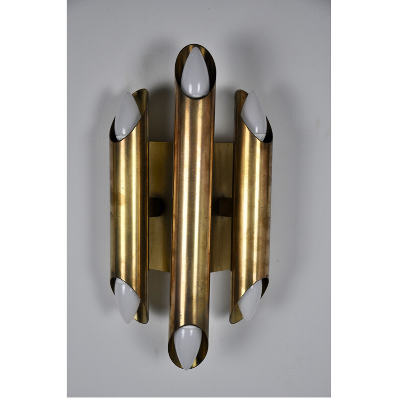 Brass gilded vintage wall lamps, 1960s