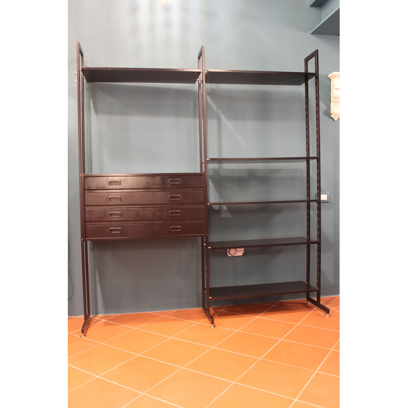 Black Wood and metal vintage bookcase, Italy, 1960s