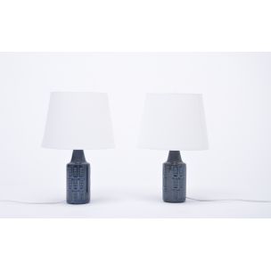 Pair of 2 small blue stoneware vintage table lamps model 1017 by Einar Johansen for Søholm, 1960s