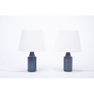 Pair of 2 small blue stoneware vintage table lamps model 1017 by Einar Johansen for Søholm, 1960s