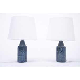 Paire de 2 petites lampes de table vintage en grès bleu modèle 1017 par Einar Johansen pour Søholm, 1960