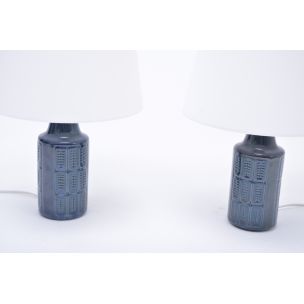 Pair of 2 small blue stoneware vintage table lamps model 1017 by Einar Johansen for Søholm, 1960s