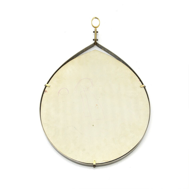 Italian brass frame vintage mirror, 1950s