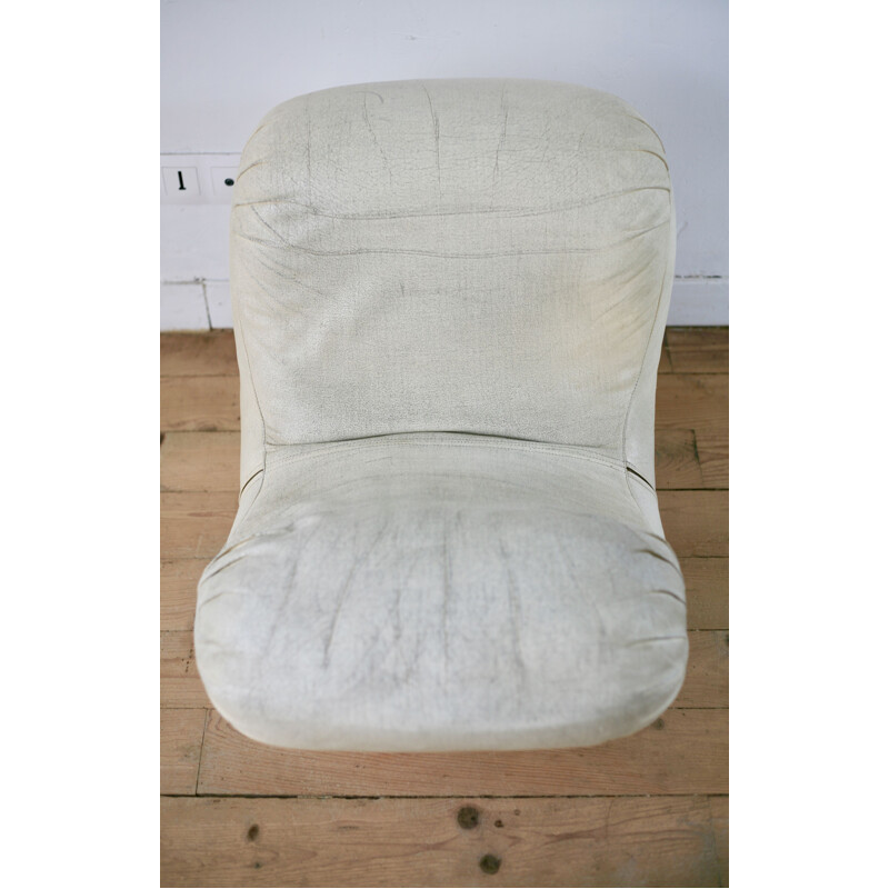 Vintage ivory leather low chair, 1960s