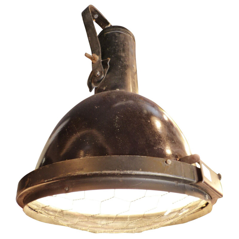 Black industrial hanging lamp with domed glass