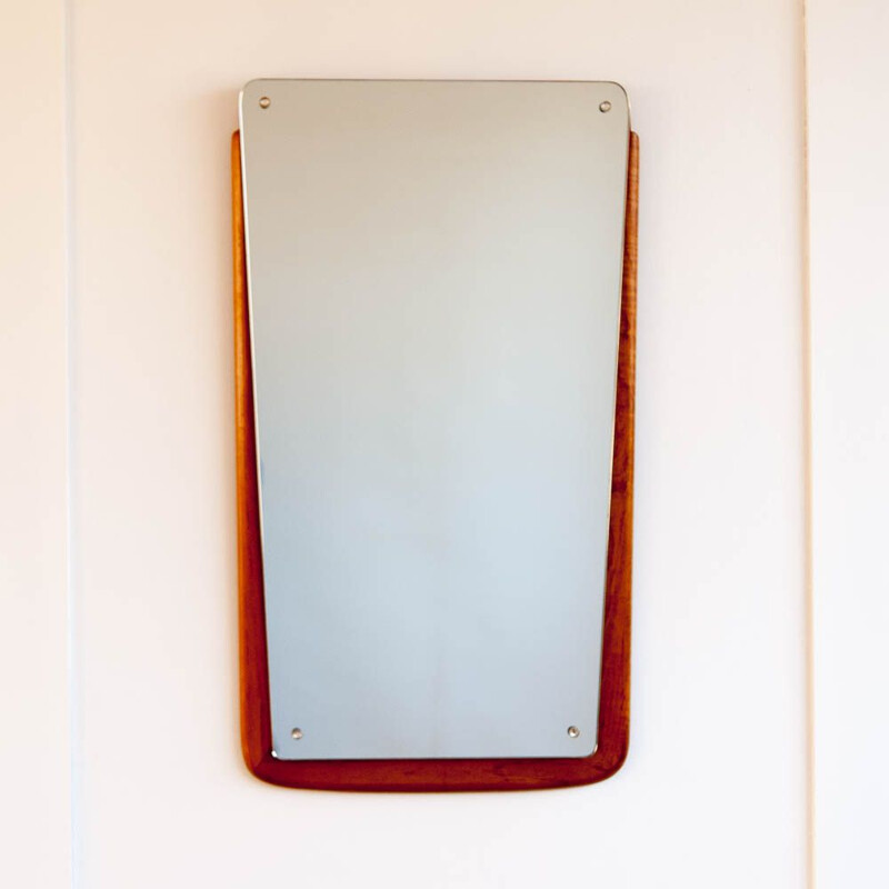 Vintage Scandinavian mirror flared teak frame 1950