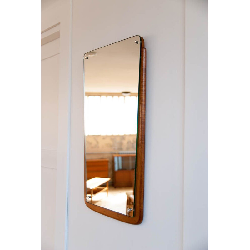 Vintage Scandinavian mirror flared teak frame 1950