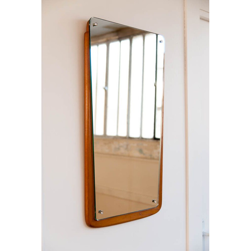 Vintage Scandinavian mirror flared teak frame 1950