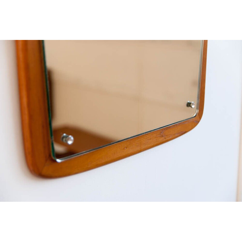 Vintage Scandinavian mirror flared teak frame 1950