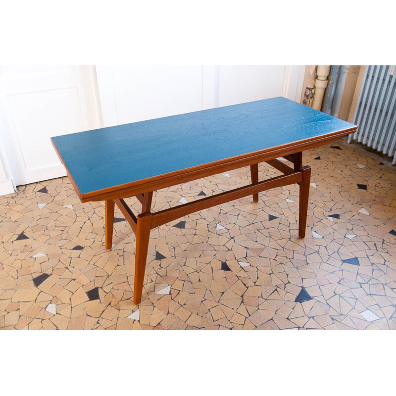 Table extensible vintage en teck et pieds fuseaux par Trioh 1960