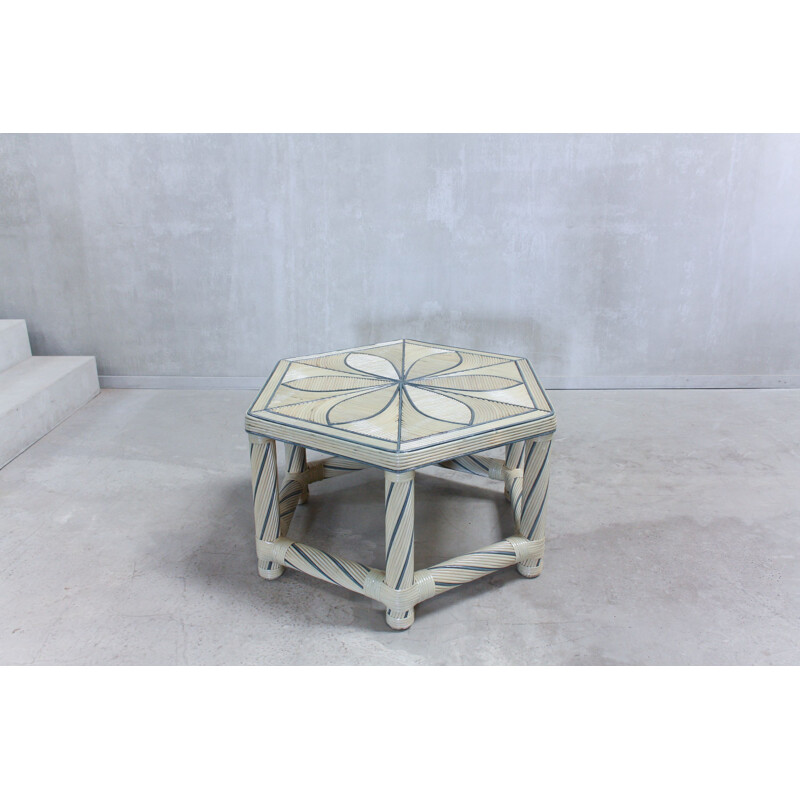 Table basse vintage hexagonale en bambou, 1980