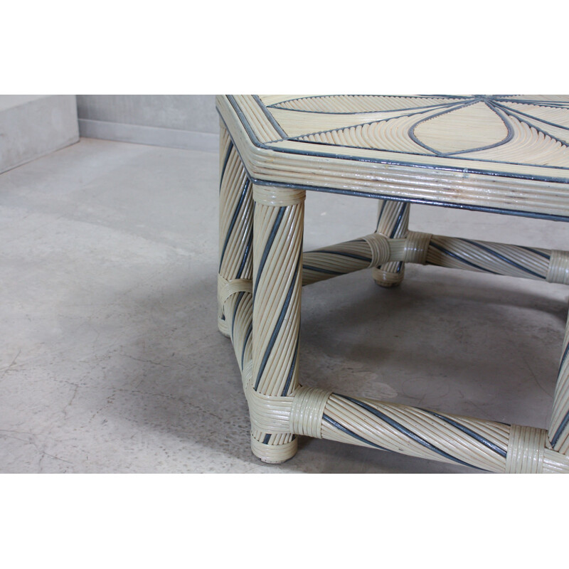 Vintage bamboo Hexagonal Coffee Table, 1980