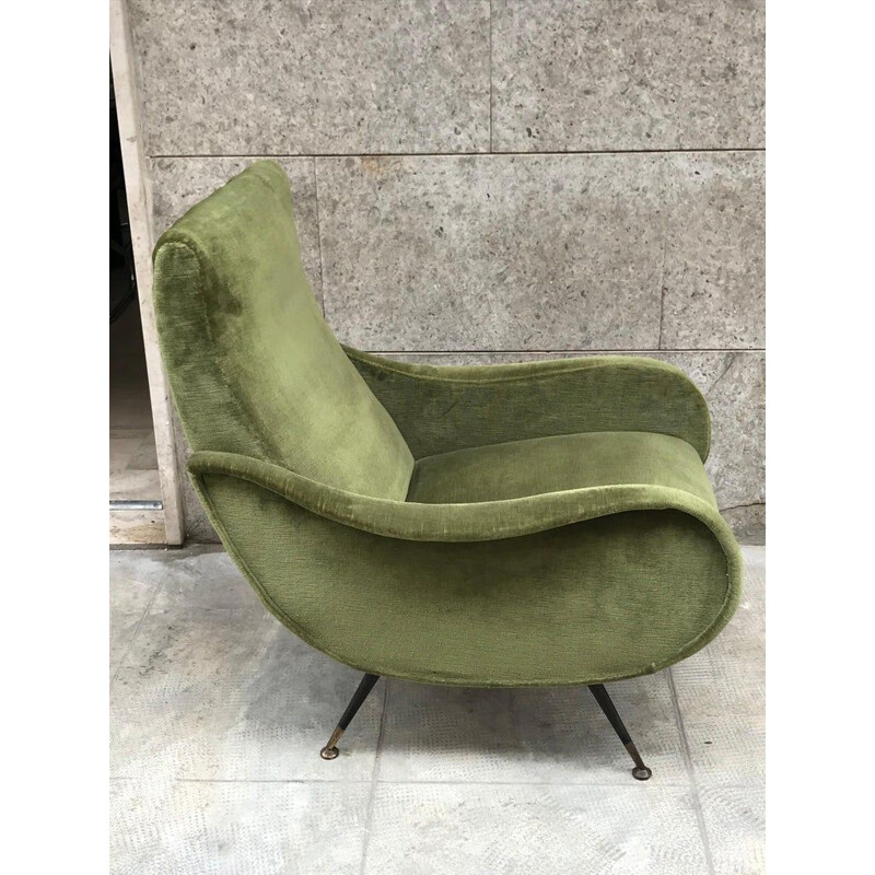 Pair of green velvet italian armchairs 1960s