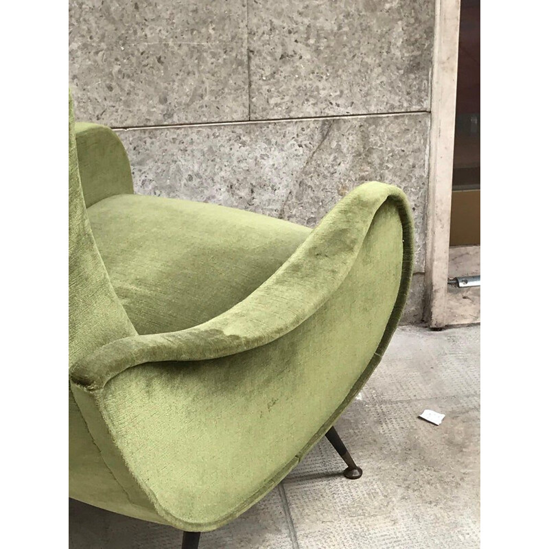 Pair of green velvet italian armchairs 1960s