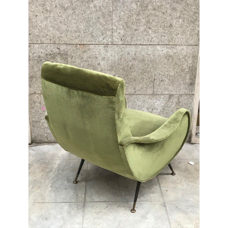 Pair of green velvet italian armchairs 1960s