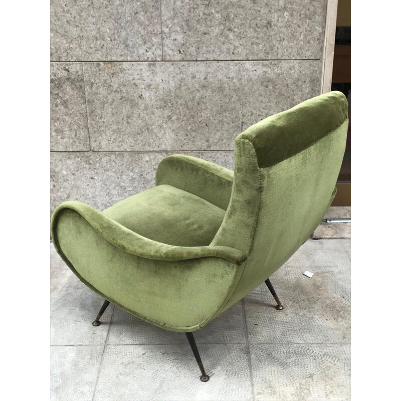 Pair of green velvet italian armchairs 1960s