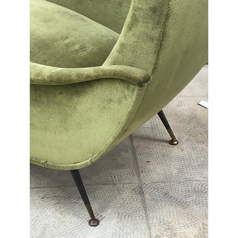 Pair of green velvet italian armchairs 1960s