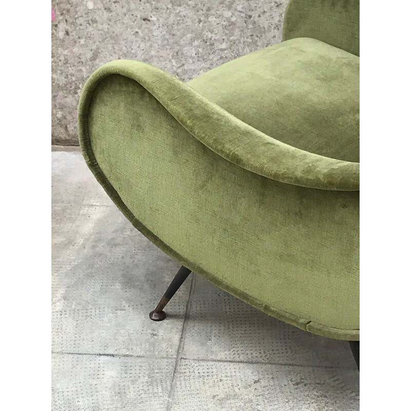 Pair of green velvet italian armchairs 1960s