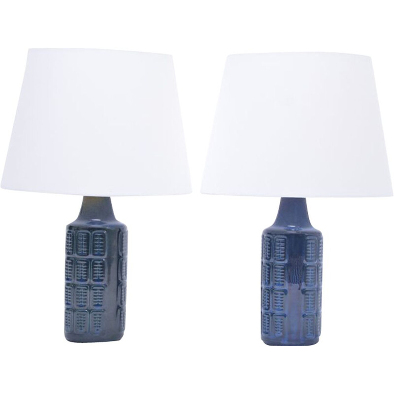 Pair of 2 blue vintage stoneware table lamps by Einar Johansen for Søholm, 1960s