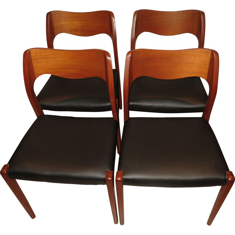 Ensemble de 4 chaises danoises vintage noires, 1960