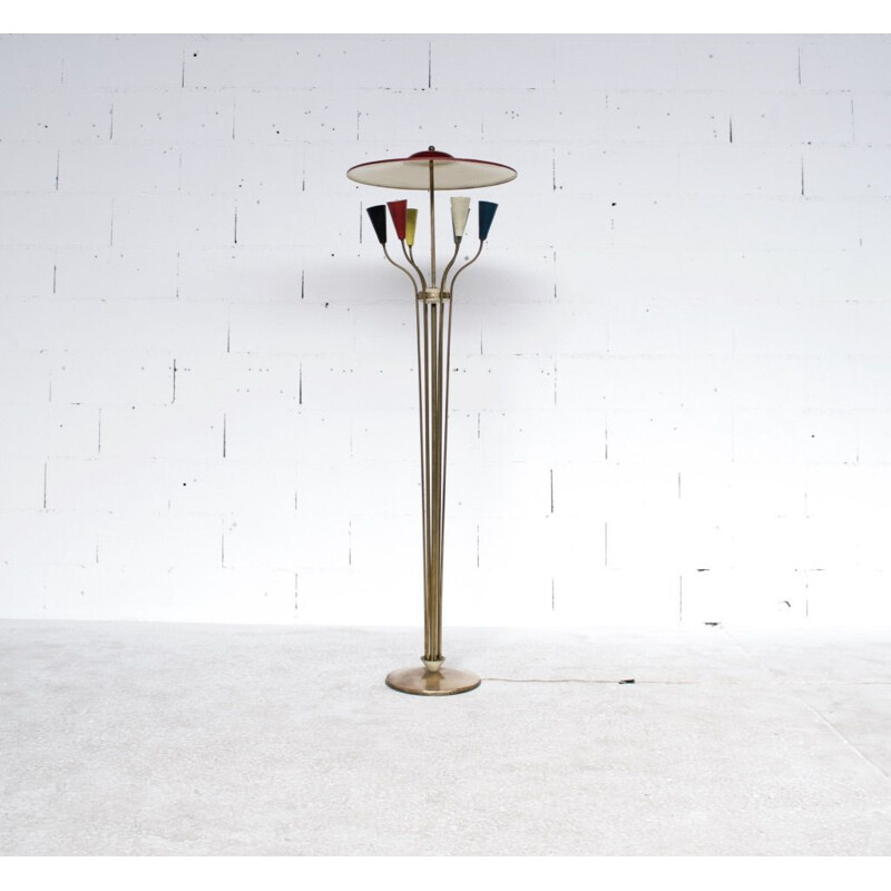 Vintage Italian floor lamp in brass and steel, 1950s