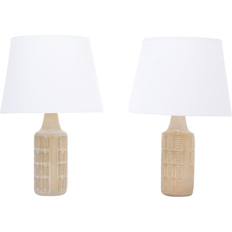 Pair of 2 beige stoneware vintage table lamps by Einar Johansen for Søholm, 1960s