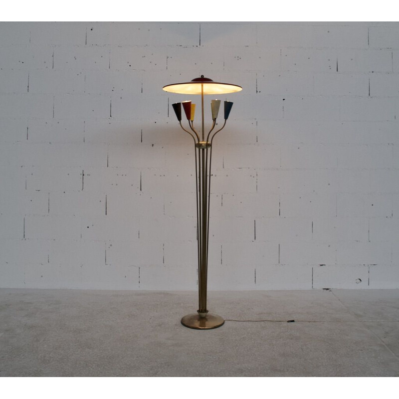 Vintage Italian floor lamp in brass and steel, 1950s