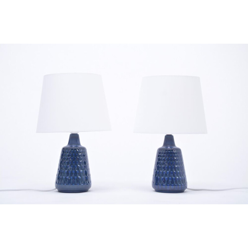 Paire vintage de lampes de table en grès bleu modèle 1019 par Einar Johansen pour Solom