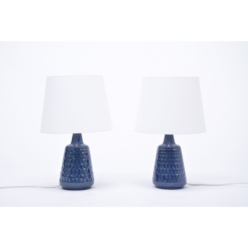 Vintage Pair of blue stoneware table lamps model 1019 by Einar Johansen for Søholm