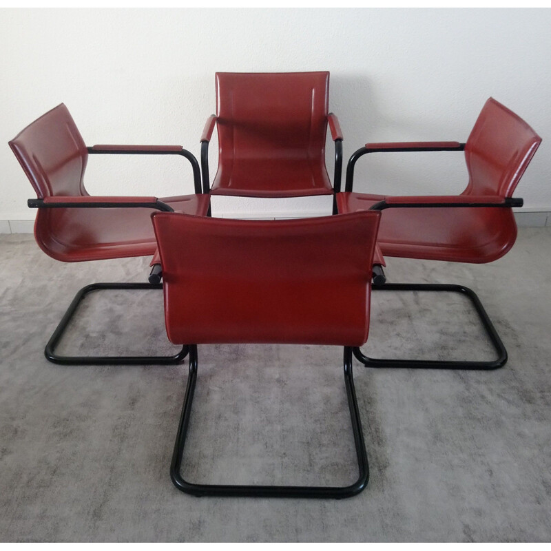 Vintage set of 4 Italian leather armchairs by Matteo Grassi, 1980