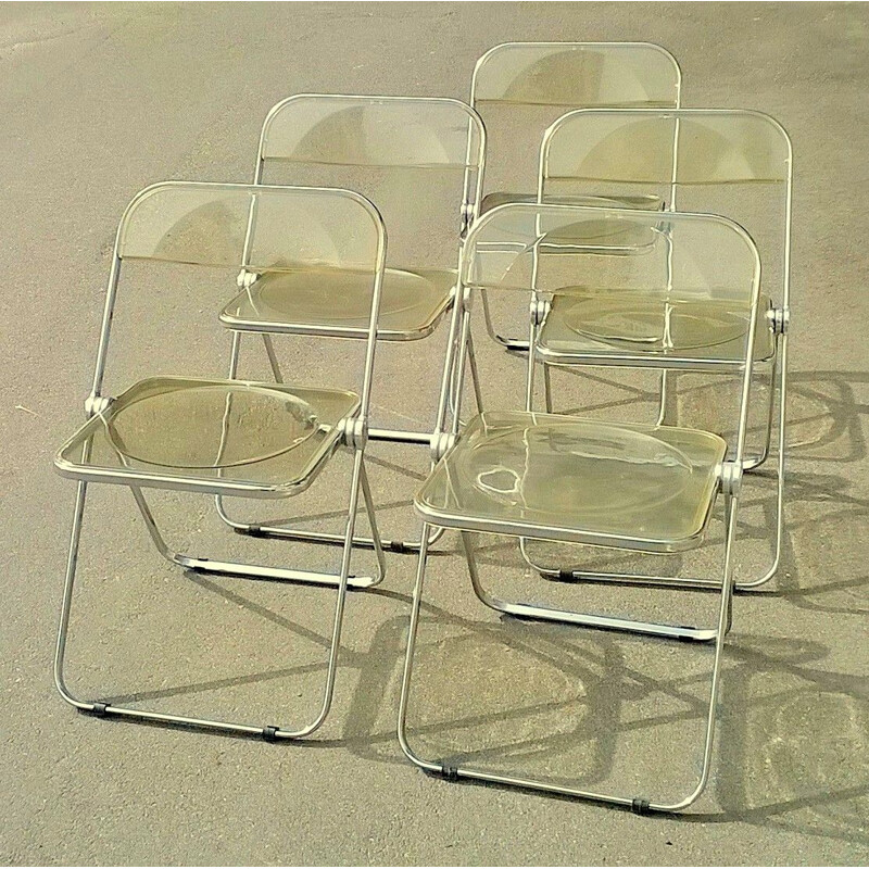 Set of 6 yellow Plia vintage chairs by Giancarlo Piretti for Castelli, 1960s