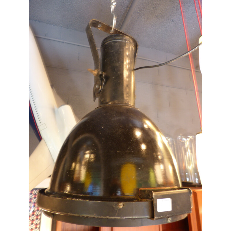 Black industrial hanging lamp with domed glass
