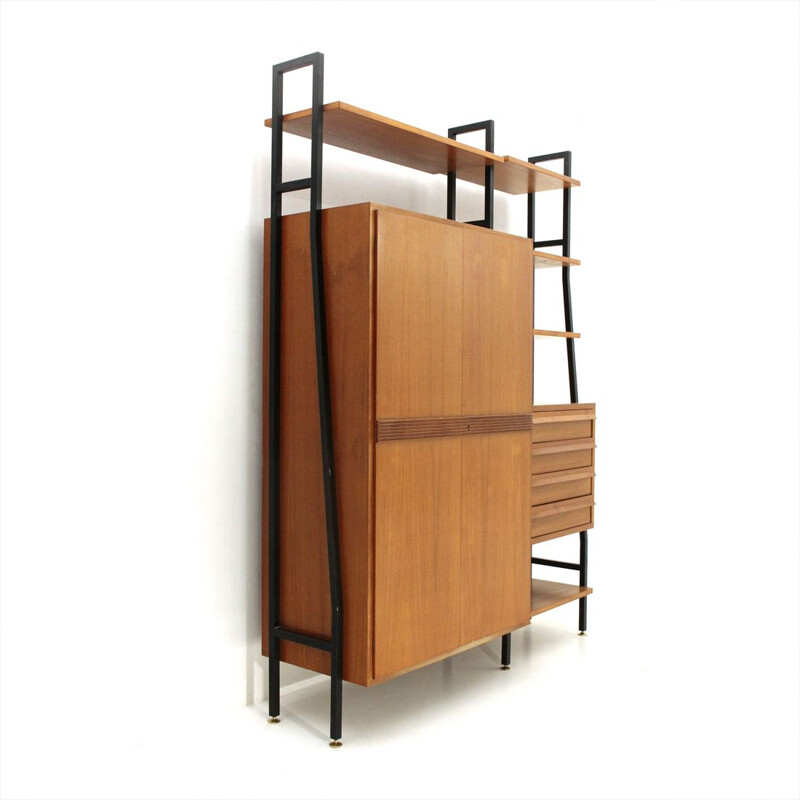 Metal and wood vintage wall unit, 1950s