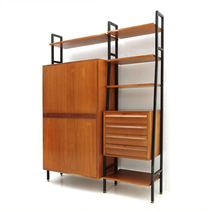 Metal and wood vintage wall unit, 1950s