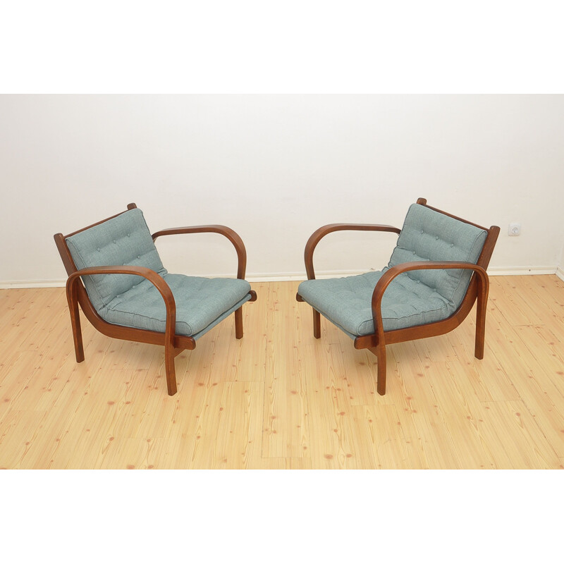 Vintage pair of armchairs by K. Kozelka & A. Kropacek for Interier Praha, 1940s