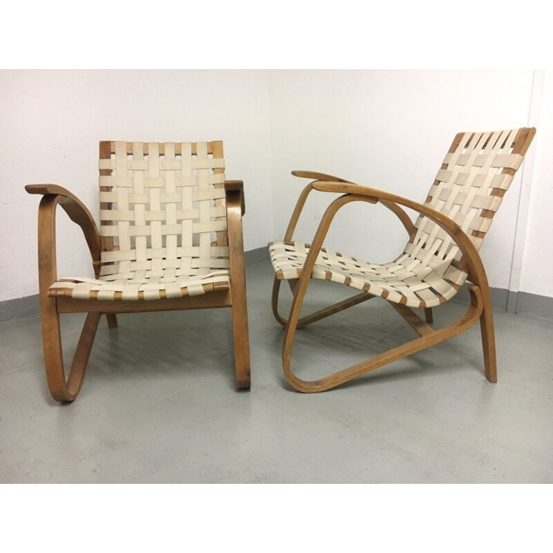 Vintage pair of wooden armchairs by Jan Vanek, Chekoslovakie 1930s