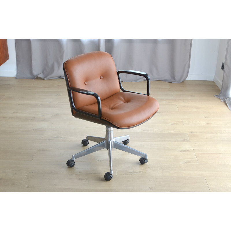 Vintage Desk armchair by Ico Parisi for MIM in cognac leather, Italy 1950s