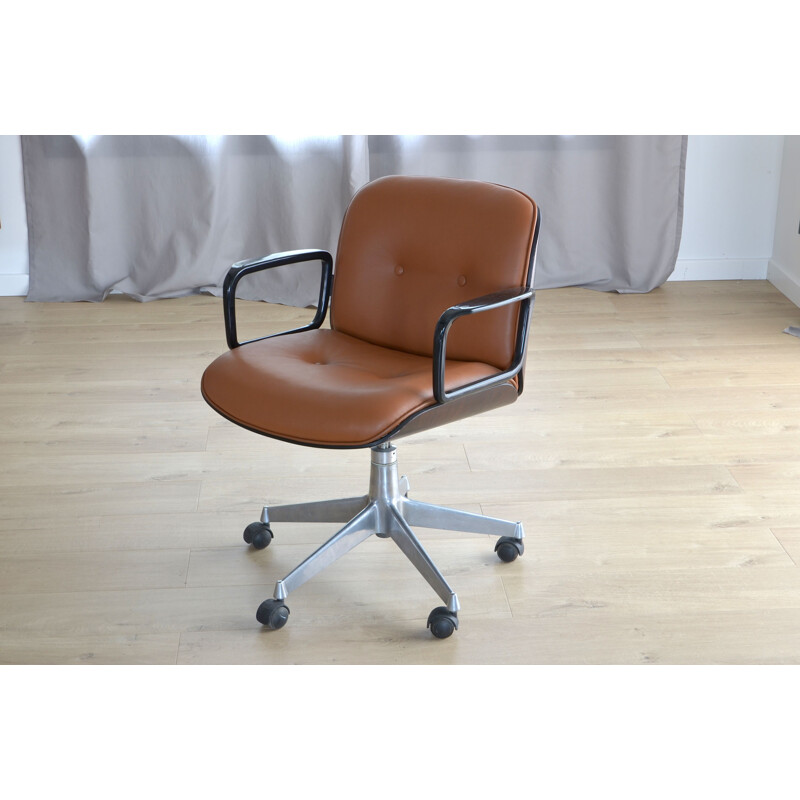 Vintage Desk armchair by Ico Parisi for MIM in cognac leather, Italy 1950s