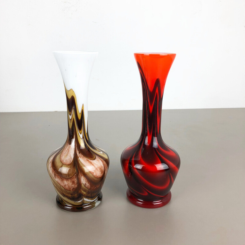 Vintage pair of Pop Art Vases by Opaline Florence, Italy, 1970
